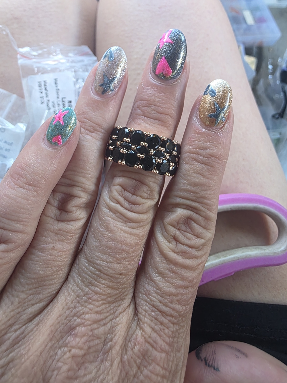 Starry Summer Nights Ring - Bomb Party Black Onyx Rose Gold Statement sz7